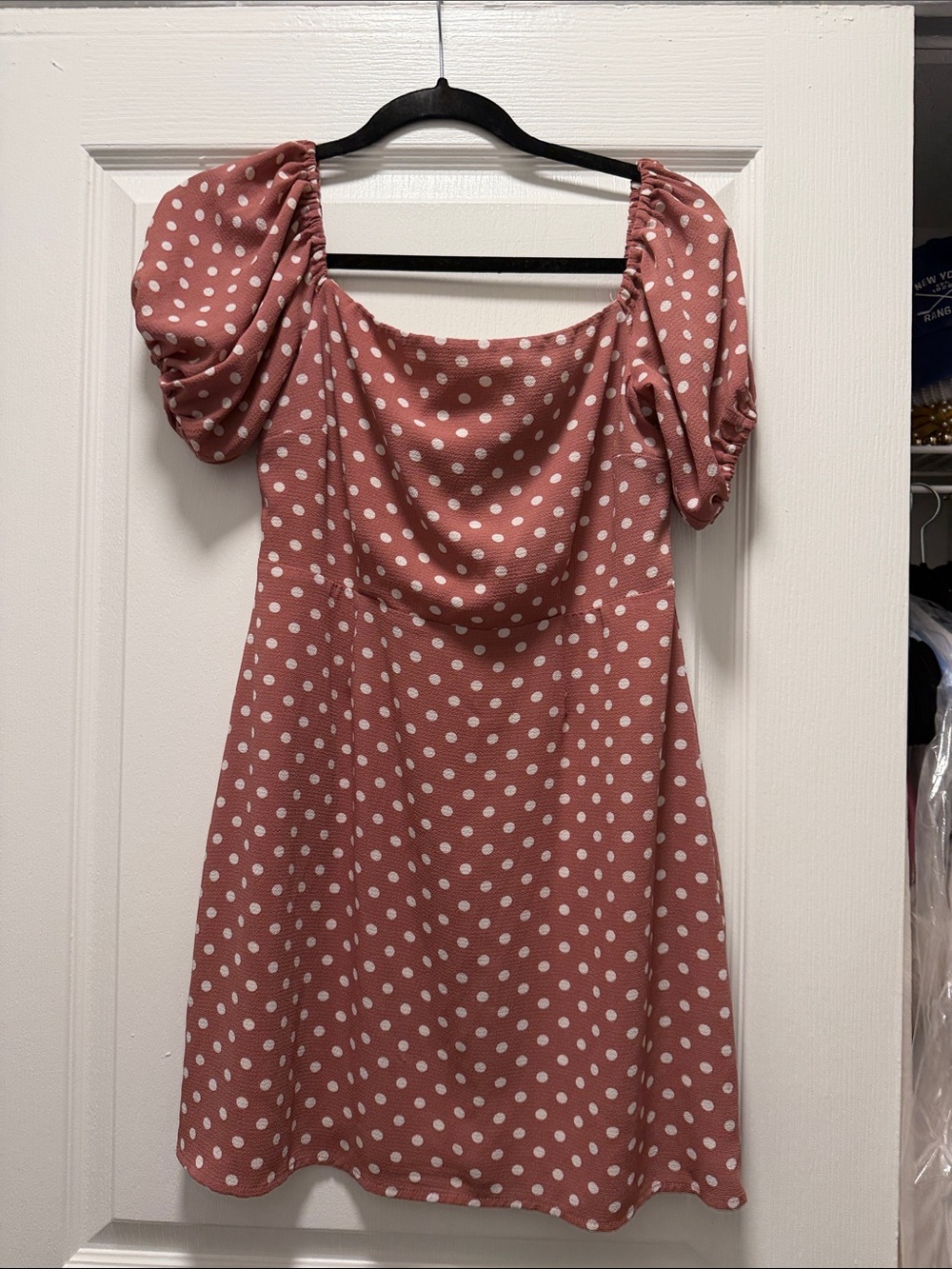 Endless Summer Polka Dot Puff Sleeve Dress in Dusty Rose